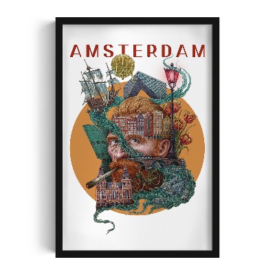 Obraz w czarnej ramce Amsterdam