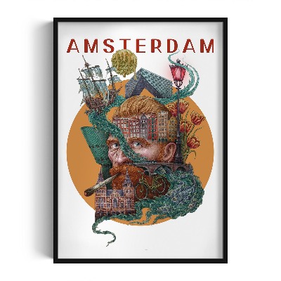 Obraz w czarnej ramce Amsterdam