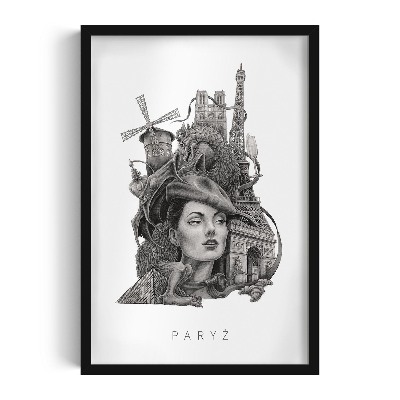 Obraz w czarnej ramce Paryż Czarno-białe
