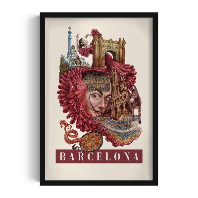 Obraz w czarnej ramce Barcelona Vintage