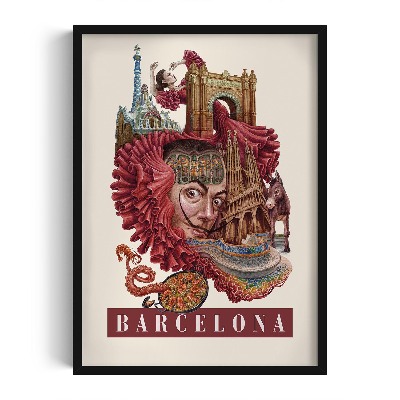 Obraz w czarnej ramce Barcelona Vintage