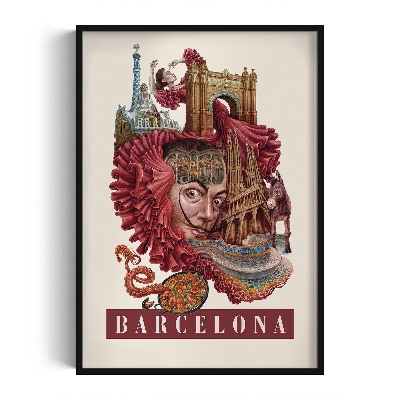 Obraz w czarnej ramce Barcelona Vintage