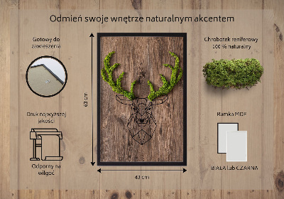 Obraz z mchem Głowa jelenia na drewnianym tle