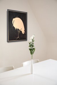 Plakat retro do salonu Żurawie w deszczu autorstwa Ohary Koson