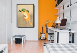 Plakat vintage do salonu Tańczący lis w kapeluszu autorstwa Ohary Koson