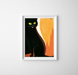 Plakat vintage do salonu Czarny kot autorstwa Tomoo Inagaki