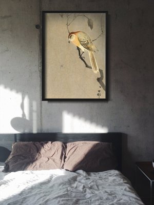 Plakat w stylu vintage Ptak i pająk na gałęzi autorstwa Ohary Koson