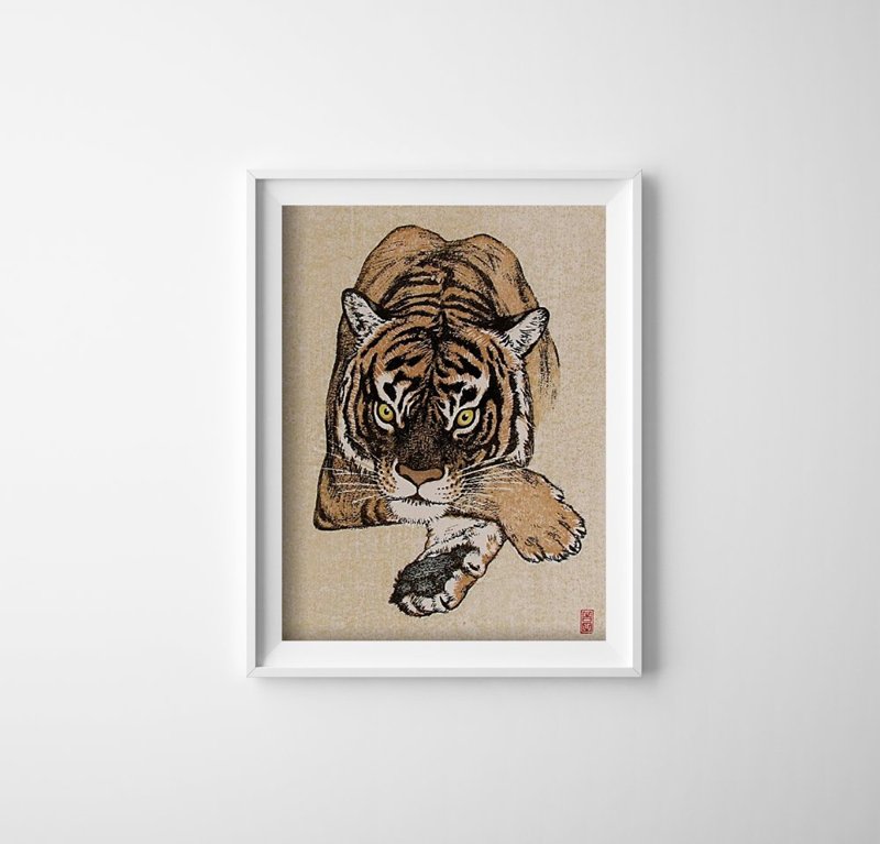 Plakatyw stylu retro Tygrys autorstwa Yoshidy Toshi