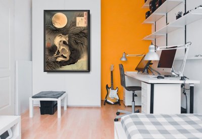 Plakat vintage Księżyc na równinie Musashi Tsukioka Yoshitoshi