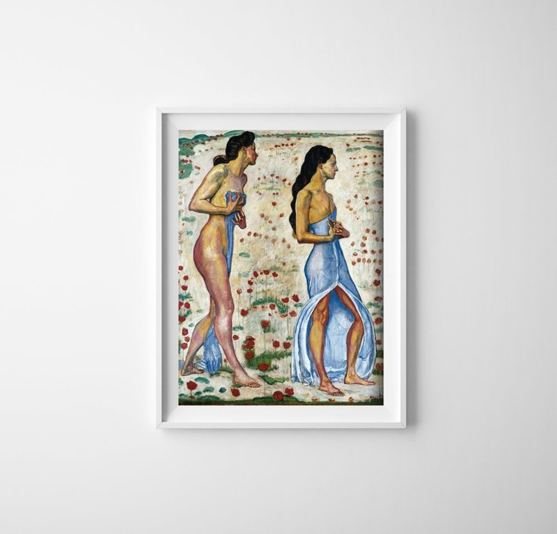 Plakat w stylu vintage Dwie kobiety w kwiatach Ferdinand Hodler
