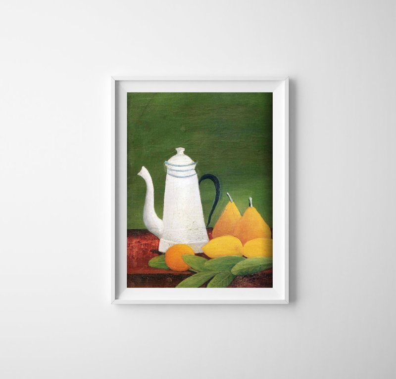 Plakat w stylu vintage Martwa natura z czajnikiem i owocami Henri Rosseau