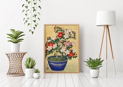 Plakat retro Kwitnąca azalia Ohary Koson