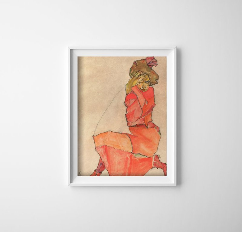 Plakat vintage do salonu Klęcząca kobieta Egon Schiele