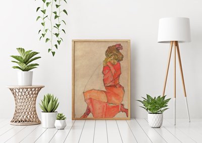 Plakat vintage do salonu Klęcząca kobieta Egon Schiele