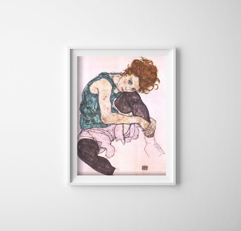 Plakat retro Siedząca kobieta z wygiętym kolanem Egon Schiele