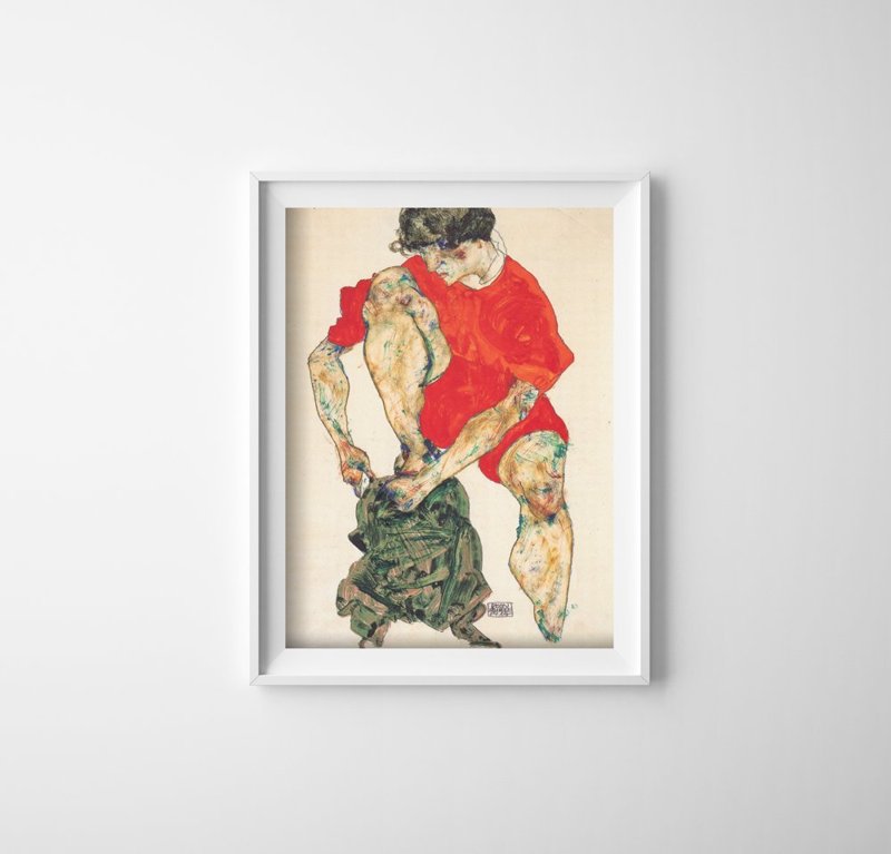 Retro plakat Modelka w czerwonej sukience Egon Schiele