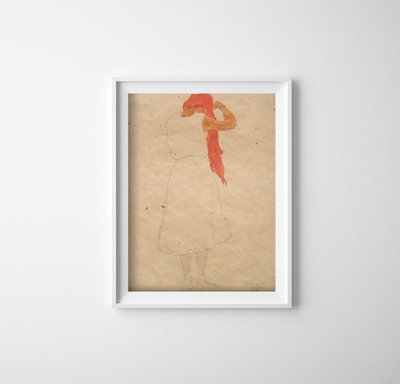 Plakat w stylu retro Stojąc podczas czesania Egon Schiele