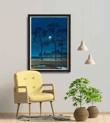 Plakat vintage Zimowy księżyc autorstwa Kawase Hasui