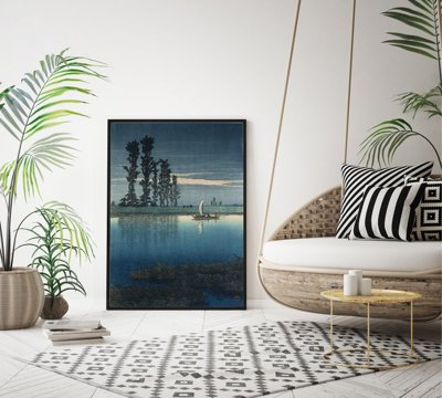 Plakat w stylu retro Wieczór Ushibori Kawase Hasui