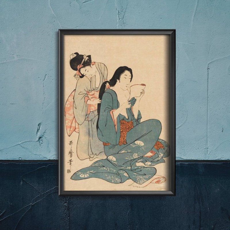 Plakat retro do salonu Kobiety czeszące włosy Ukiyo-e