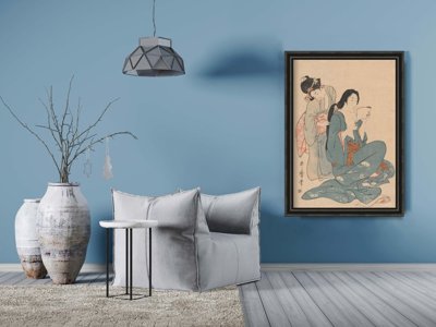 Plakat retro do salonu Kobiety czeszące włosy Ukiyo-e