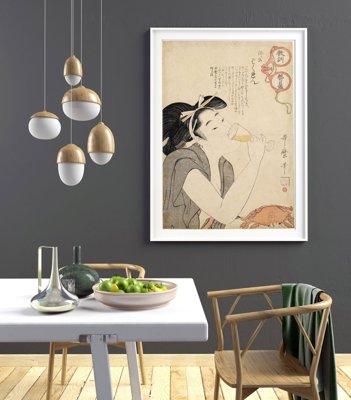 Plakat vintage do salonu Kobieta pije wino Kitagawa Utamar