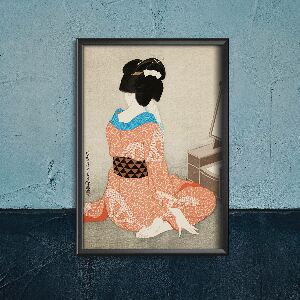 Plakat vintage Kobieta w czerwonym kimono