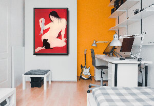 Plakat retro do salonu Kobieta z kotkiem