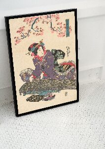 Plakat w stylu retro Gejsza z Koto Keisai Eisen