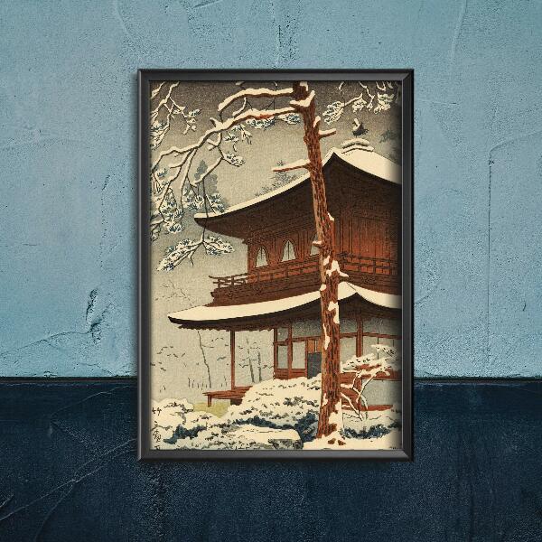 Plakat w stylu vintage Śnieg w świątyni Ginkakuji Kawase