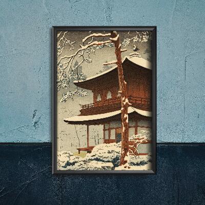 Plakat w stylu vintage Śnieg w świątyni Ginkakuji Kawase