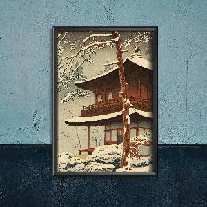 Plakat w stylu vintage Śnieg w świątyni Ginkakuji Kawase