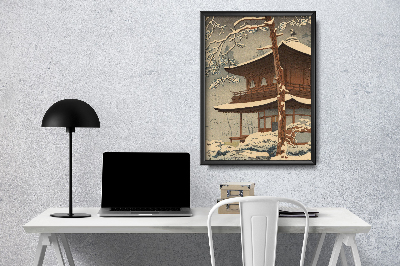 Plakat w stylu vintage Śnieg w świątyni Ginkakuji Kawase