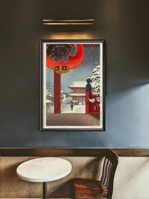 Plakat vintage do salonu Zimowy dzień w świątyni Asakusa