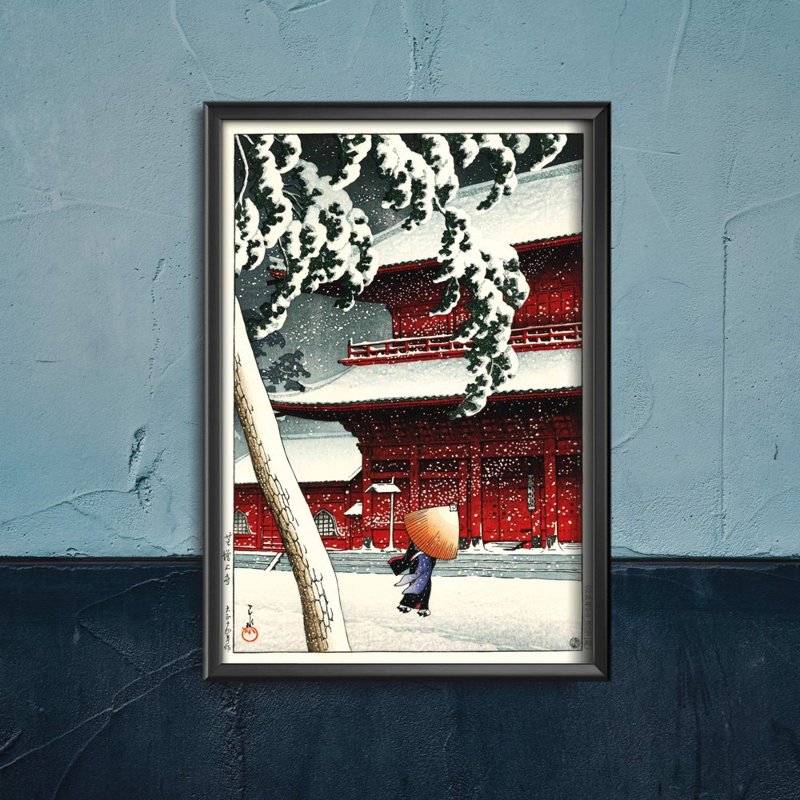 Plakat w stylu retro Śnieg w świątyni Zojoji