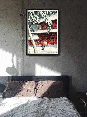 Plakat w stylu retro Śnieg w świątyni Zojoji