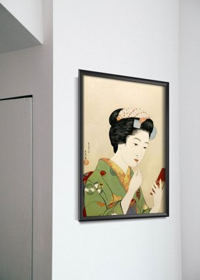 Plakat retro Kobieta nakładająca kolor na usta
