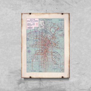 Plakat w stylu vintage Mapa trasy kolejowej i autobusowej Los Angeles