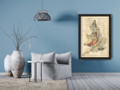 Plakat retro do salonu Stara Mapa Anglii Drogi Kolejowe