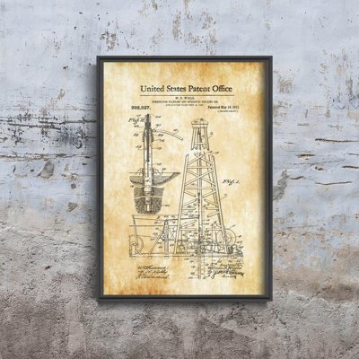 Plakatyw stylu retro Wiertnica Wigle Patent USA