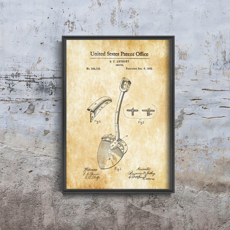 Plakat vintage Łopata Anthony Patent USA