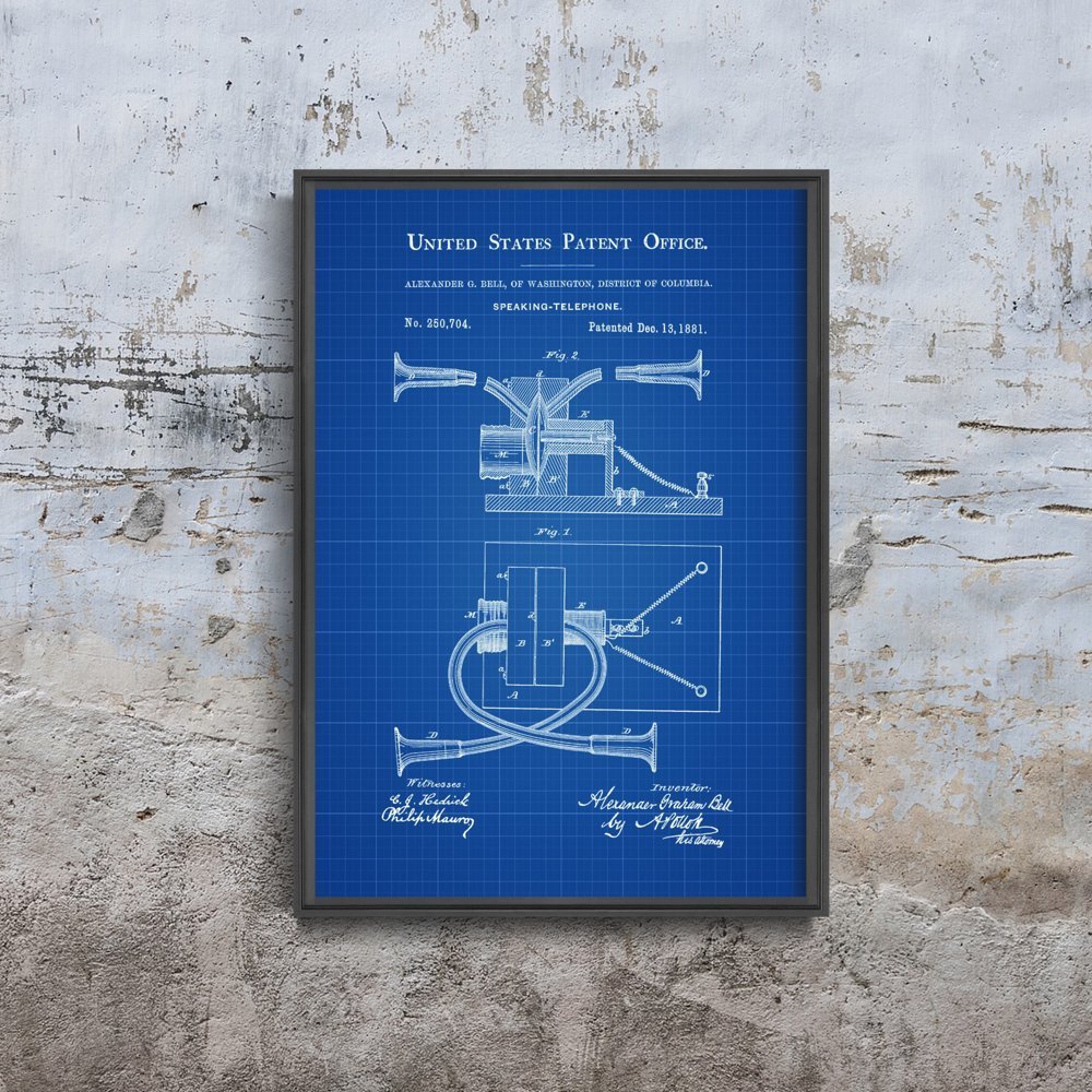 Retro plakat Alexander Bell Telefon Patent USA - VintagePosteria.pl