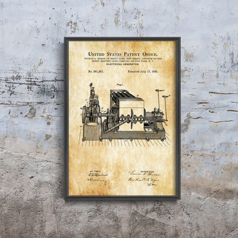 Retro plakat Patent Edison Electric Generator