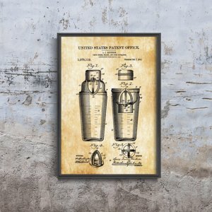 Plakat vintage do salonu Drink Shaker Mixer Patent Stanów Zjednoczonych