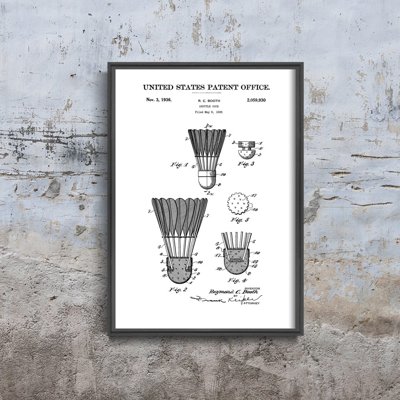 Plakatyw stylu retro Patent na lotkę do badmintona
