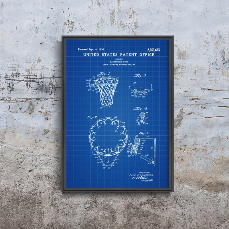 Plakat vintage Obręcz do koszykówki Patent USA