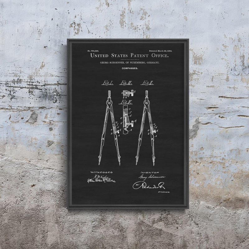 Plakatyw stylu retro Rysunek Compass Schoenner Patent USA