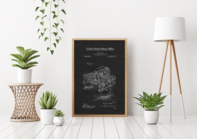 Plakat vintage Motocykl Sidecar Gustafson Patent USA