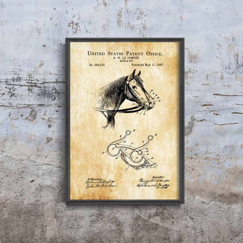Plakat retro do salonu Urząd Patentowy Cowboy Patent Horse USA