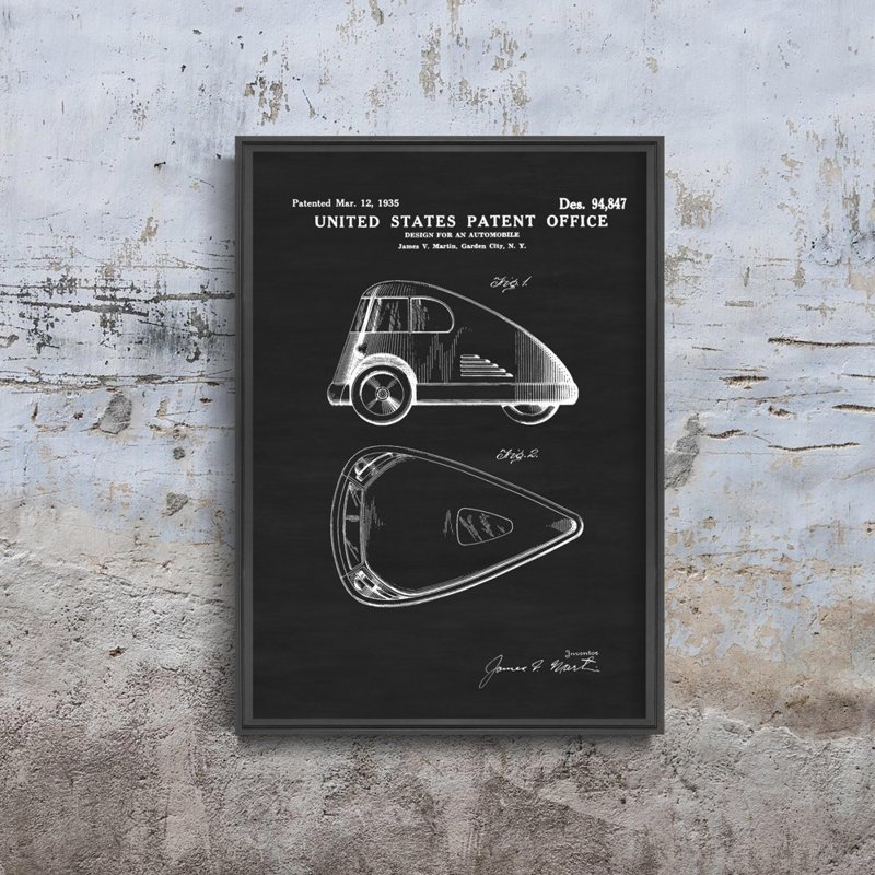Plakat vintage do salonu Patent na pojazd trójkołowy